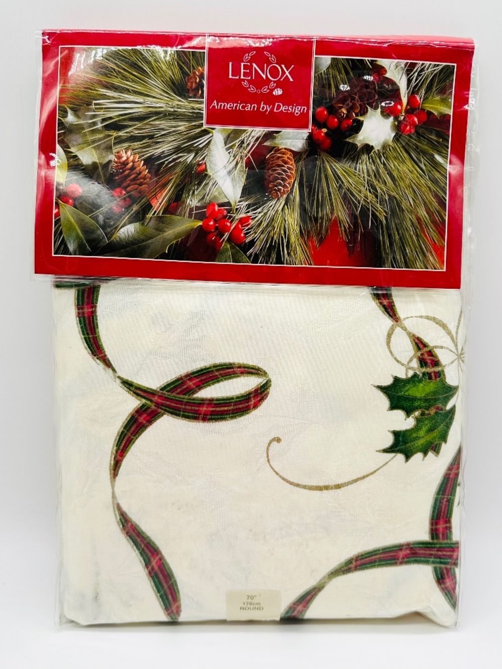 Lenox Holiday Nouveau Ribbon 70" Round Christmas Table Cloth NIP